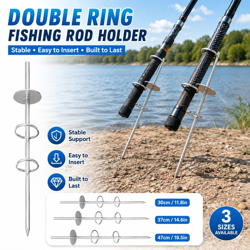 Fishing Rod Rack - Doppelring-Angelrutenhalter mit Erdspieß, Robuster Metall-Angelrutenständer für